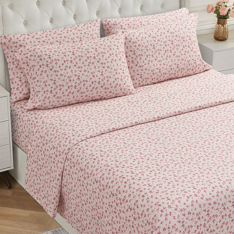 BCBG Microfiber Sheet Sets with Extra Pillowcases, Queen, Liana-Gardenia