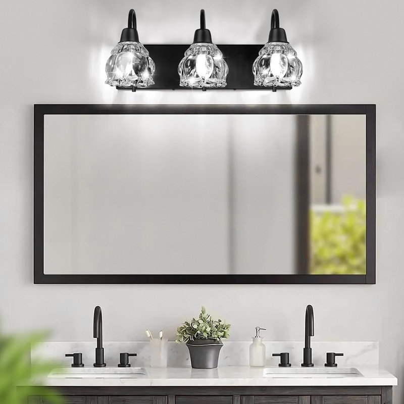 Modern 3-Light Bathroom Vanity Fixture With Flower Glass Shade, Wall Mount Light For Mirror, Kitchen, Bedroom, Hallway, Living Room, E12 Sockets