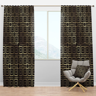 Golden Luxury Metallic Geometrics XII - Mid-Century Velvet Curtain - Room darkening - 1 panel
