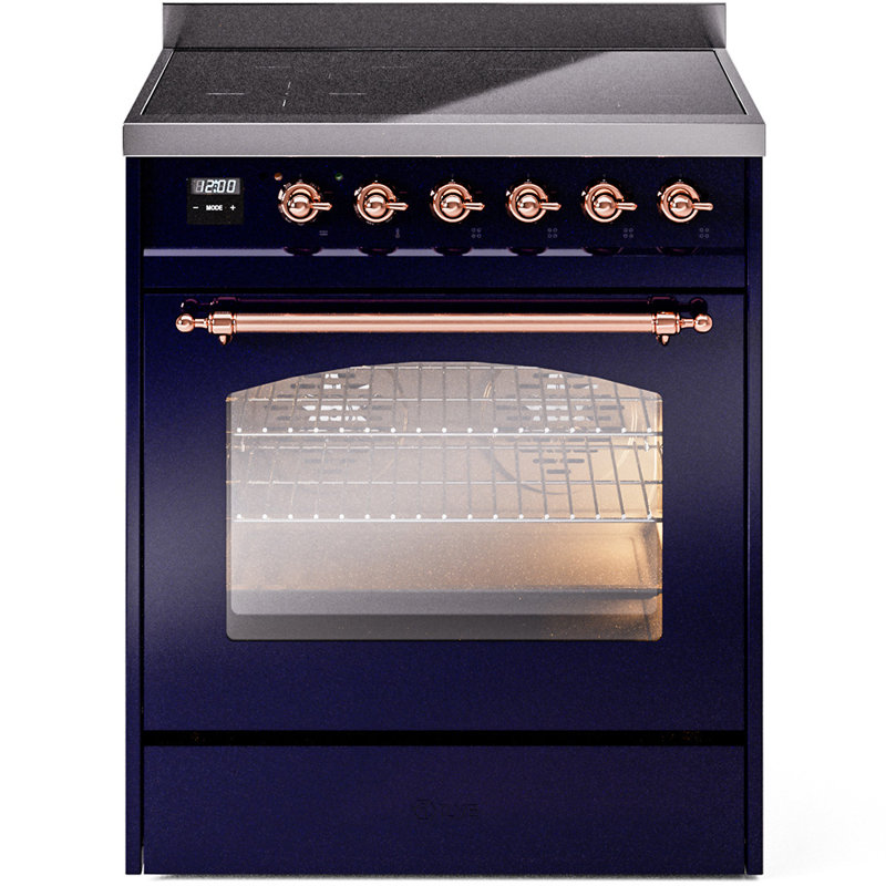 ILVE Nostalgie II Series 30 inch Induction Range with 4 Induction Elements (Glass Door), Midnight Blue/Copper