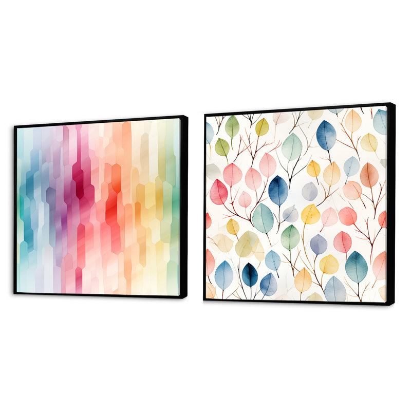 Daandre - Ensemble de 2 collages carrés abstraits, Cadre flottant noir, H 36 po x l 73 po