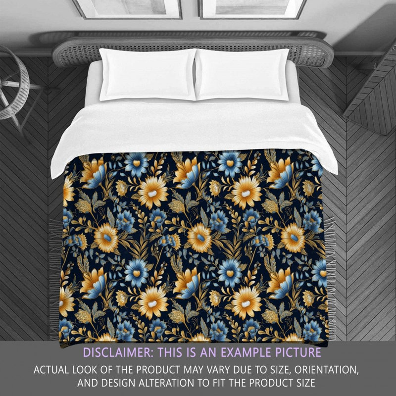 Machine Printed Comforter, Twin Extra Long Comforter, Navy/Yellow Floral
