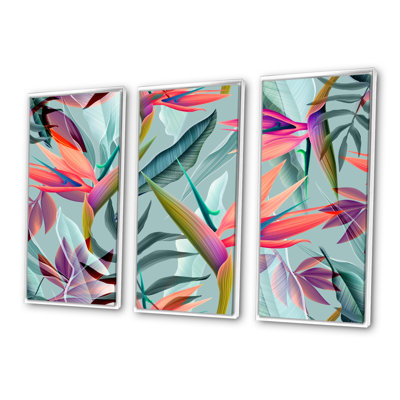 Fleurs tropicales rétro VI - 3 pièces, impression sur toile