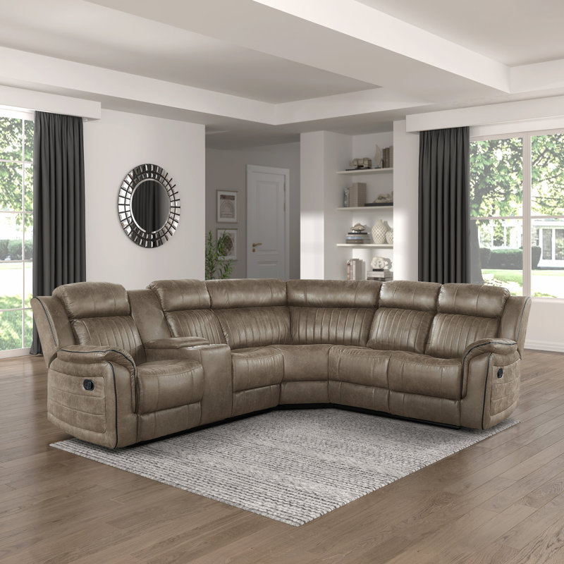 Canapé modulaire inclinable Hisse LAF, Microfibre / microsuède brun sable