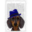 «Dachshund with Blue Trilby», reproduction d'art encadrée-18743306