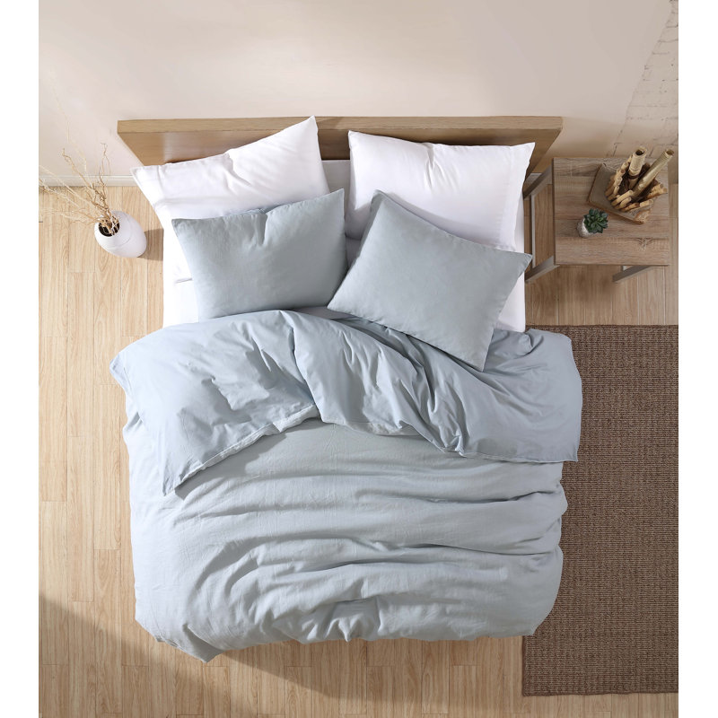 Flanary Hilma Linen 3 Piece Comforter Set, Queen Comforter + 2 Standard Shams, Light Blue