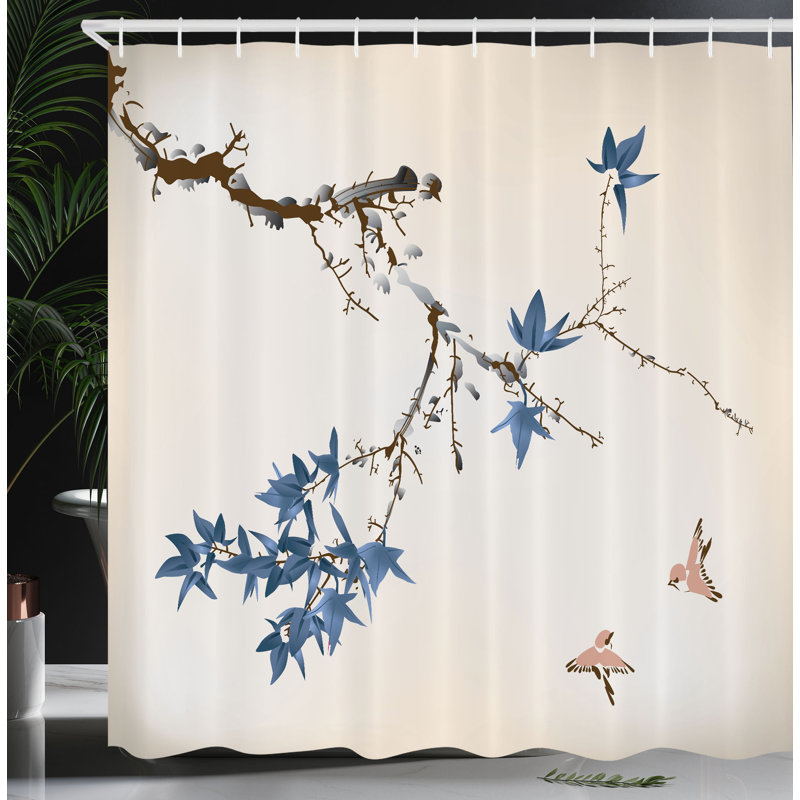 Ensemble de rideau de douche japonais + crochets, H 75 po x l 69 po, Bleu mer