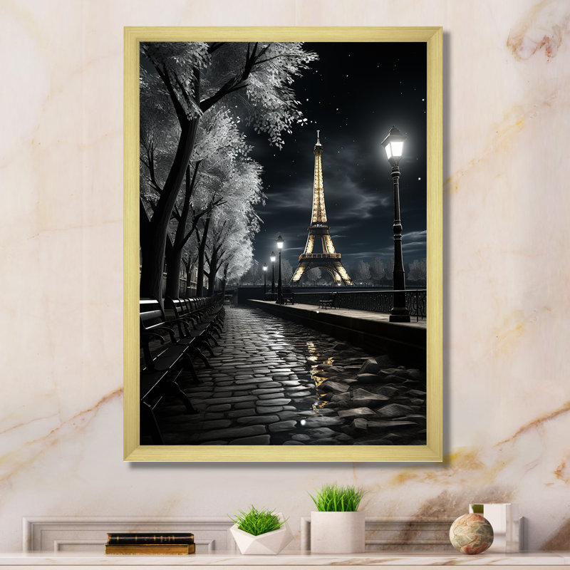 «Parisian Moonlit Night II», reproduction sur toile, Cadre doré simple, H 32 po x l 16 po x P 1 po