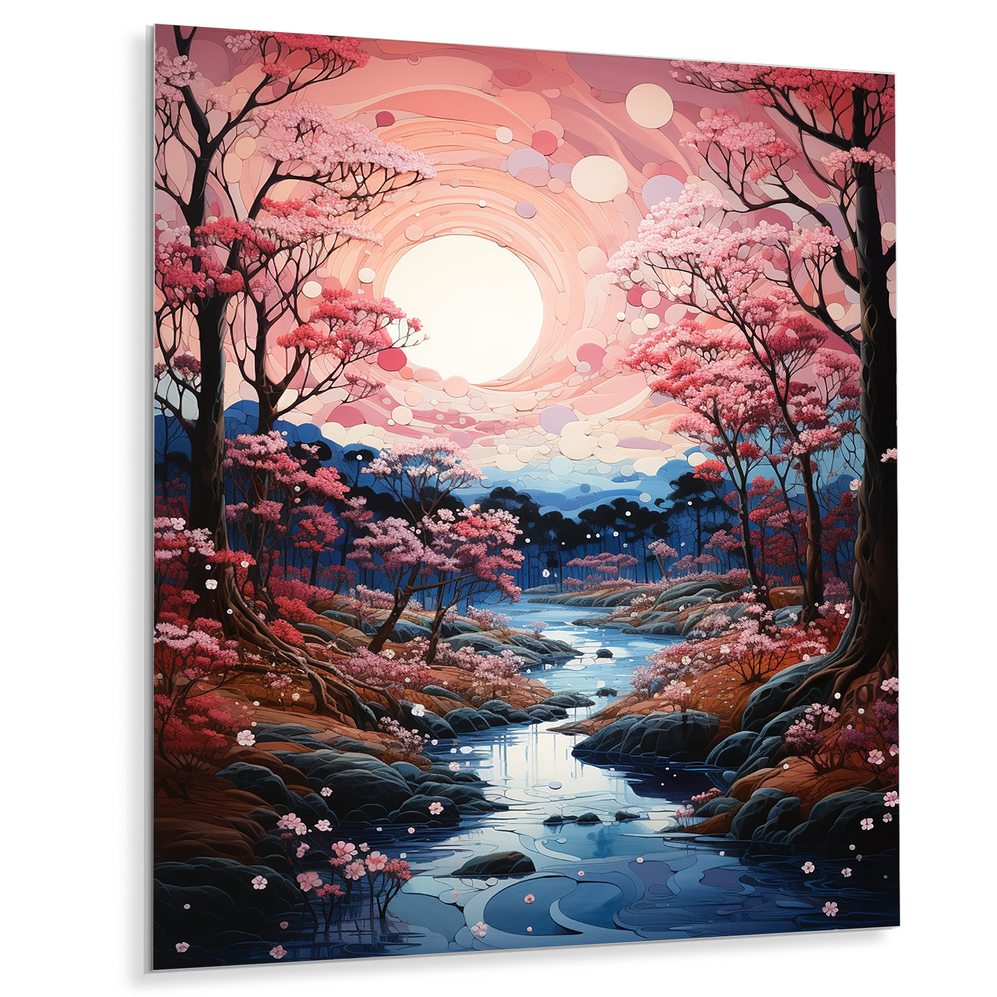Winston Porter Japon Art Cherry Blossom River II - Floral Metal Wall ...