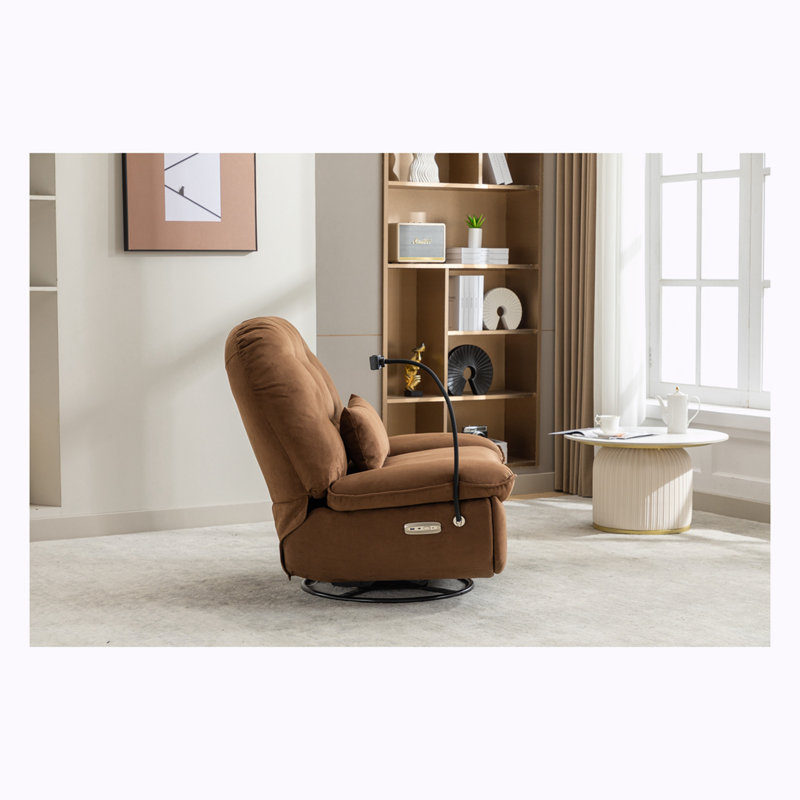 Upholstered Swivel Recliner, Brown Microfiber/Microsuede