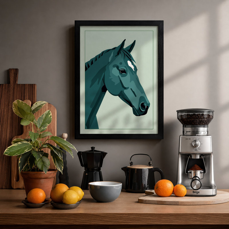 Geometric Horse Modern - Framed Print, Black, A3 - 42.0 x 29.7 cm