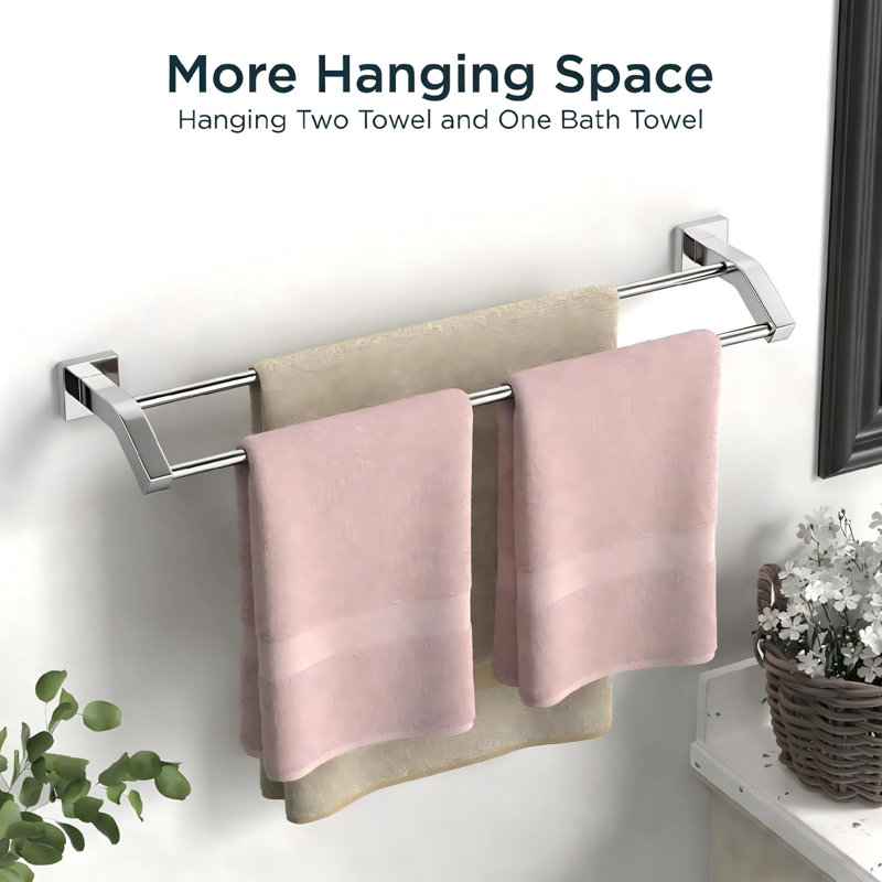 Barre à serviettes murale 24 po SUS304, H 2 po x L 25,8 po x P 5,3 po, Chrome