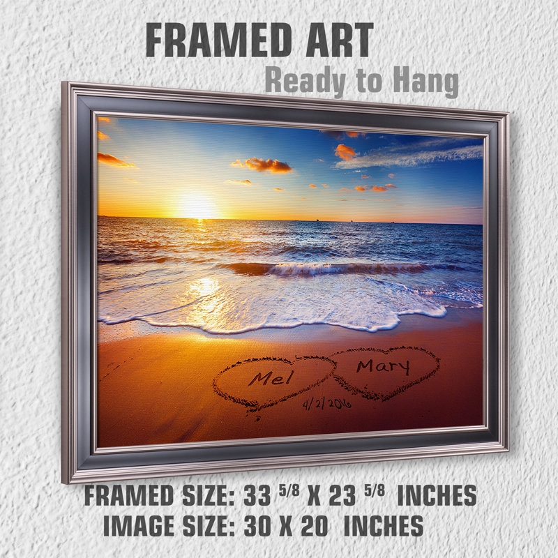 Art mural personnalisé sur toile Sunset Beach, H 20 po x l 30 po, Reproduction encadrée de plastique sans passe-par, Noir