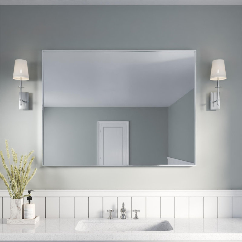 Miroir en aluminium à angle droit avec cadre en aluminium - Miroir d'appoint mural, Rectangle, 36 po x 48 po