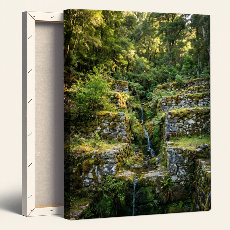 Ensemble de 1 tableau sur toile représentant une cascade en forêt, H 36 po x l 24 po, Toile tendue
