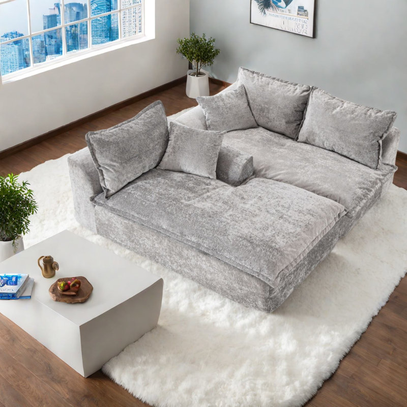 Canapé modulaire peu encombrant, matériau chenille gris, forme en L moderne pour la maison