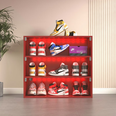 Boîte à chaussures à DEL avec trois couches et portes en verre