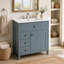 Meuble-lavabo sur pied bleu-gris de 30 po, armoire en composite de bois massif avec lavabo, trois tiroirs et tablettes réglables pour le rangement.