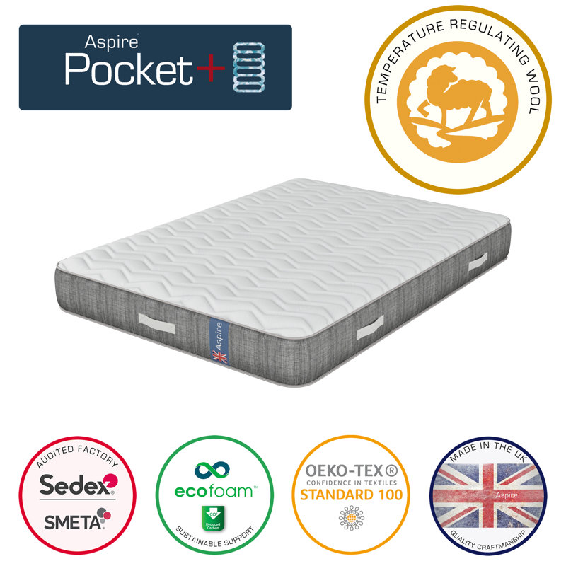 Aspire Pocket Sprung Mattress with British Wool Fillings, 150 x 200 cm