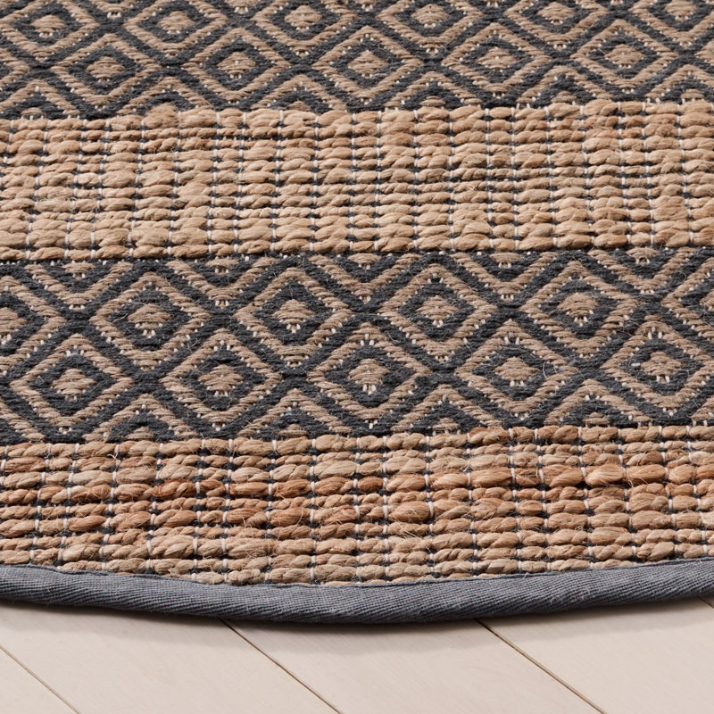 Sonny Geometric Flatweave Charcoal/Natural Area Rug, Round 7'