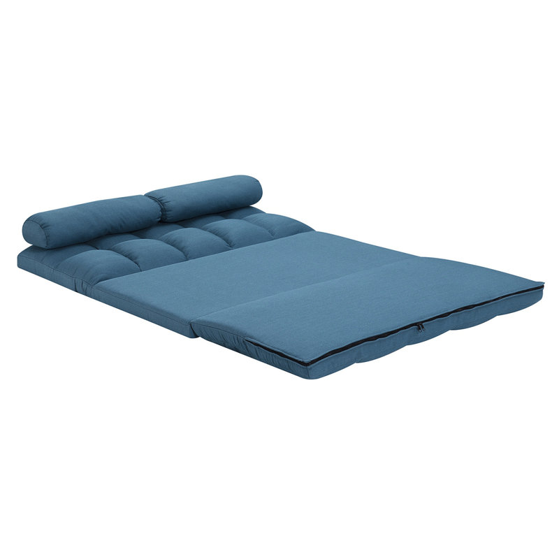 Canapé-lit à 3 volets, matelas pliant avec 2 coussins, rembourrage en mousse haute densité bleu, tissu, Bleu