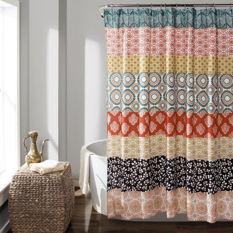 Rideau de douche simple à rayures Bohemian, 72 po x 84 po, Turquoise / orange