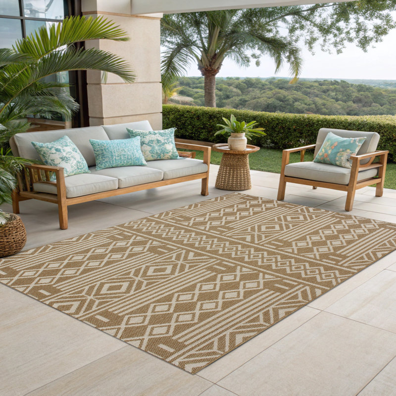 Tapis d'extérieur tissé à motif géométrique Tribal