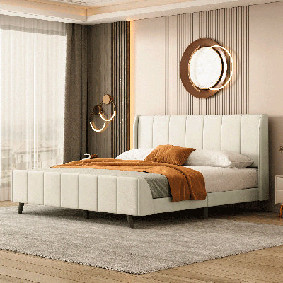 Size Upholstered Platform Bed, Velvet,