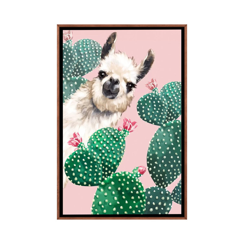 Art du lama et du cactus, Toile avec cadre en bois classique, H 48 po x l 32 po x P 1,5 po