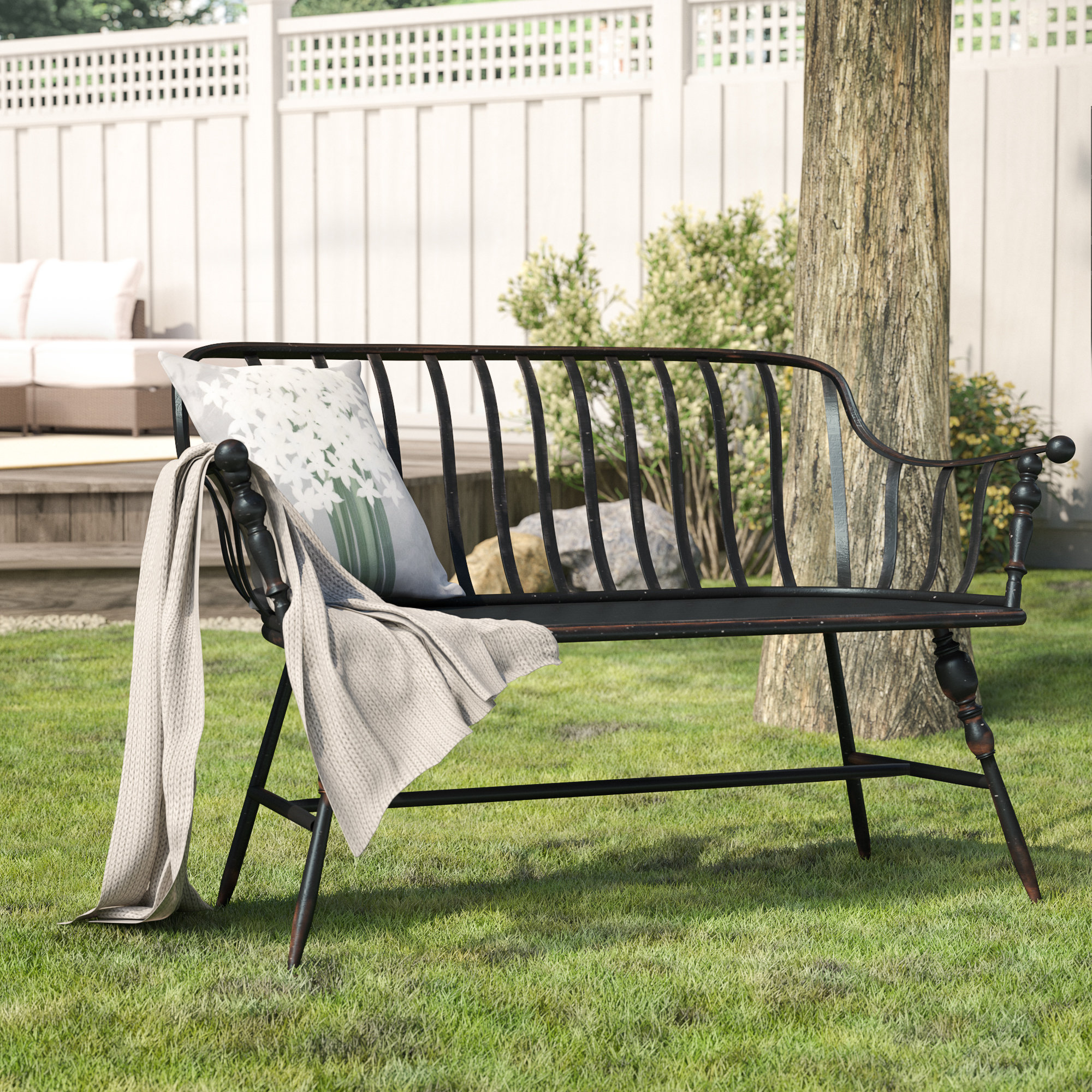 Modern Farmhouse Farmhouse Patio Bench Metal Bench Black Outdoor