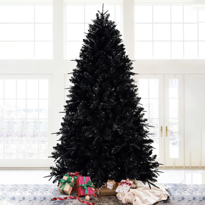 Arbre de Noël noir de 8 pi, 600 lumières à DEL blanches, 2486 pointes Pe +, branches articulées, structure de décorations de fêtes, ornements