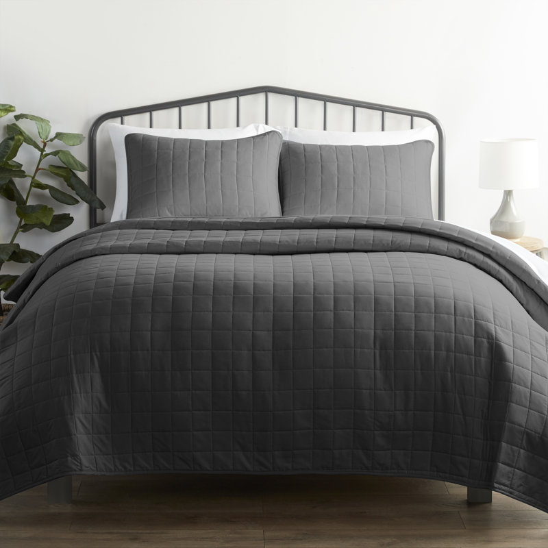 Gray Twin Microfiber Quilted Coverlet Set