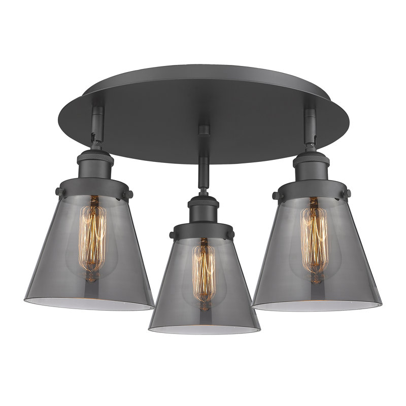 Plafonnier encastré 3 lumières Cone, Noir mat, Plaqué couleur fumée