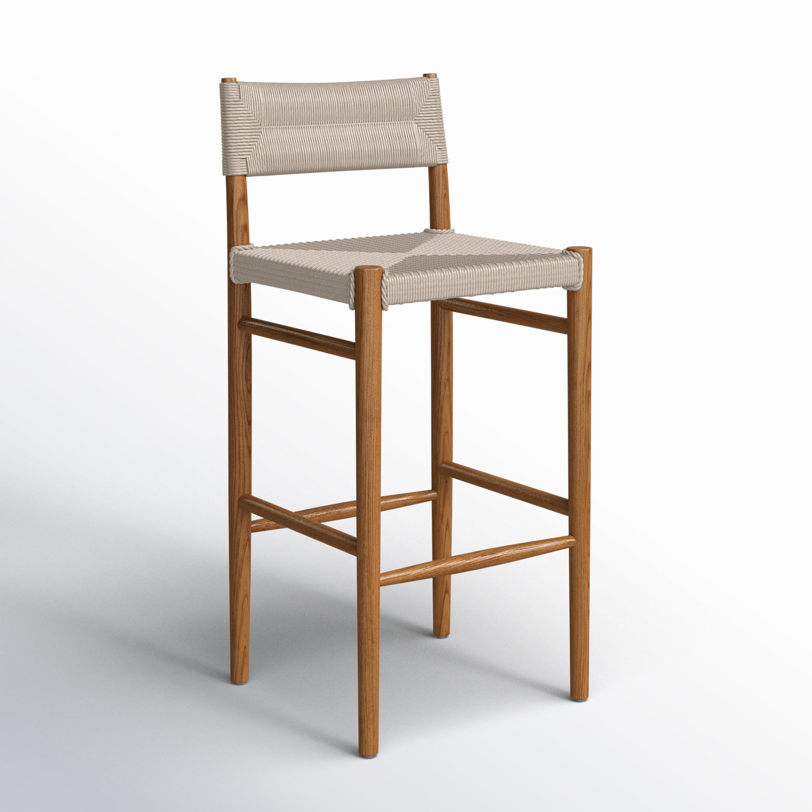 Teak Outdoor Bar Stool, 30", Natural Teak, Light Brown