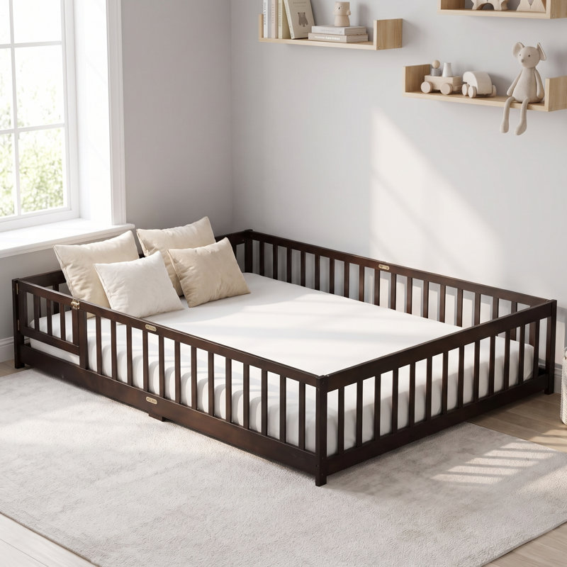 Lit pour enfant avec plateforme de sécurité et porte pour chambres à coucher, Queen, Espresso