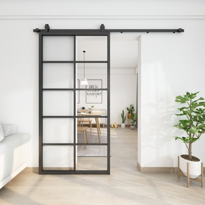 JUBEST Sliding Glass Barn Door with Installation Hardware Kit, Tempered Glass
