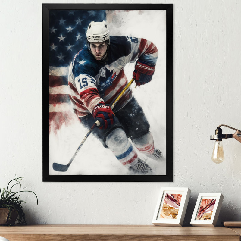 Hockey sur glace II - impression sur toile, Cadre photo noir, H 40 po x l 30 po x P 1,5 po