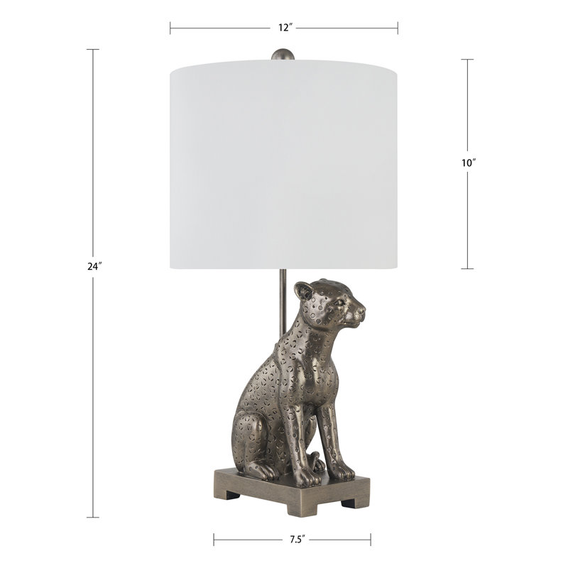 Lampe de table léopard 23 "en résine avec abat-jour, Gris, Blanc