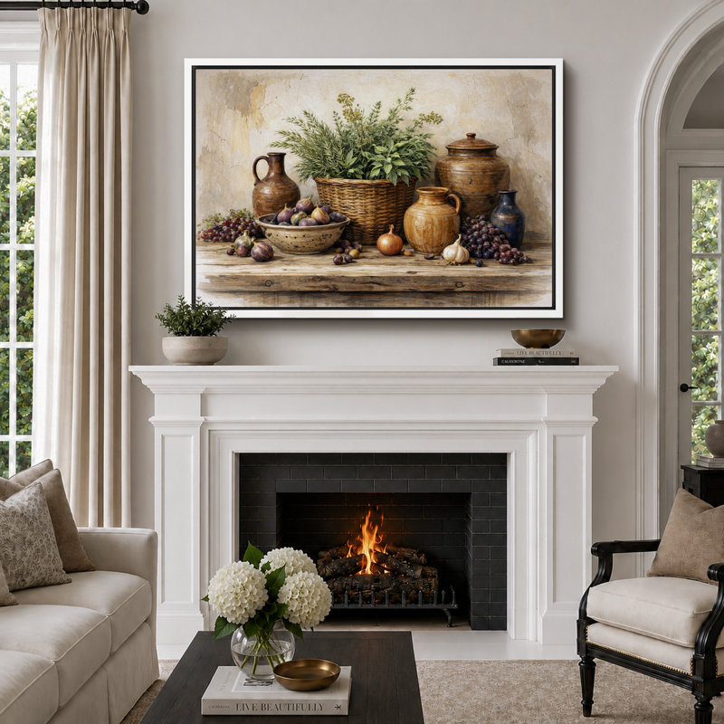 «Rustic Harvest Artwork Farmhouse Kitchen», reproduction d'art sur toile encadrée, H 24 po x l 36 po x P 1,5 po, Cadre blanc