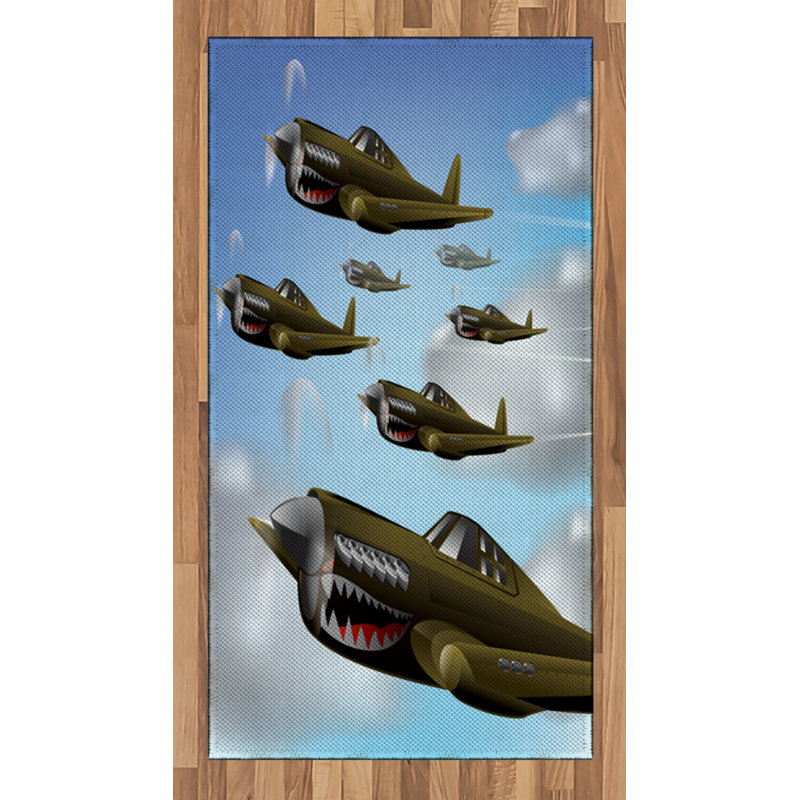 Airplane High Density Long Fiber Poly Threads Decorative Area Rug Carpet, Rectangle 2'7" x 5'