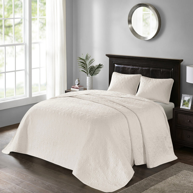 Couvre-lit réversible grand format crème - Rembourrage en coton prélavé pour un songe élégant, un surmatelas élégant, un matelas profond surdimensionné, 2 taies décoratives incluses