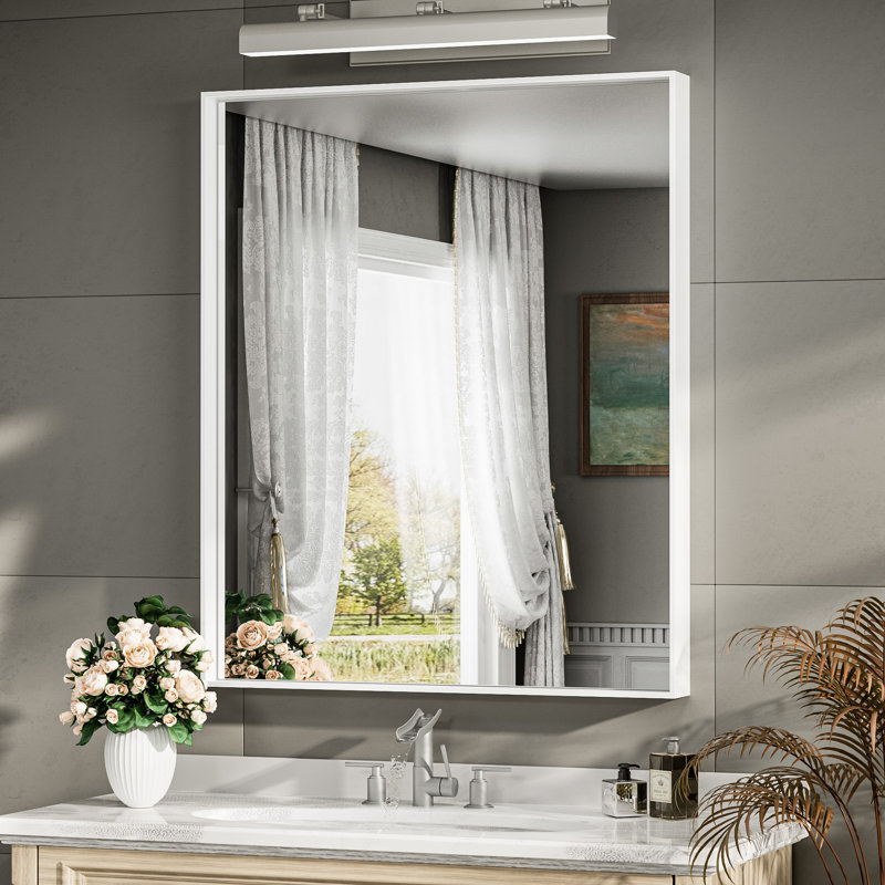 Miroir de vanité Stemn encadré / Miroir d'appoint, White, 36" x 30"
