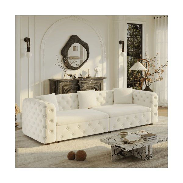 Canapé-lit convertible 89 po 3-en-1 avec fonction inclinable, revêtement en velours beige et blanc