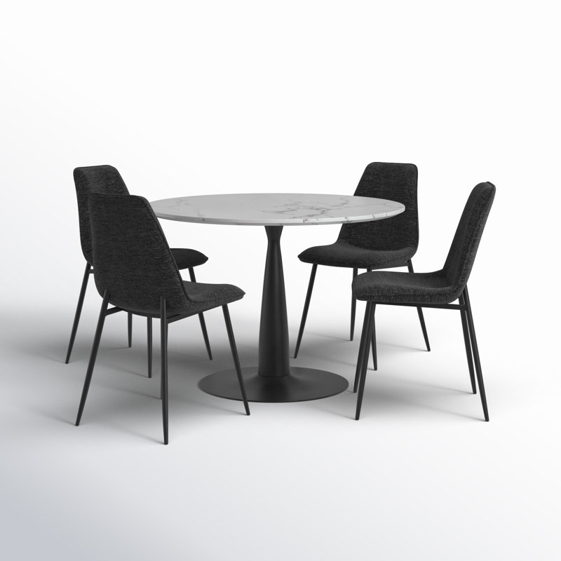 Leong 4 - Person Dining Table Sets With 40'' Round Table & 4 Upholstered Chenille Chairs, Dark Grey