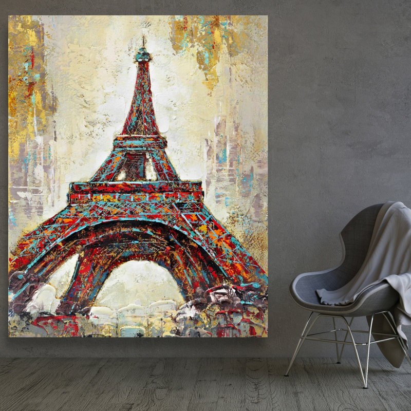 Abstract Eiffel Tower - Yellow Building Canvas for Home Decor