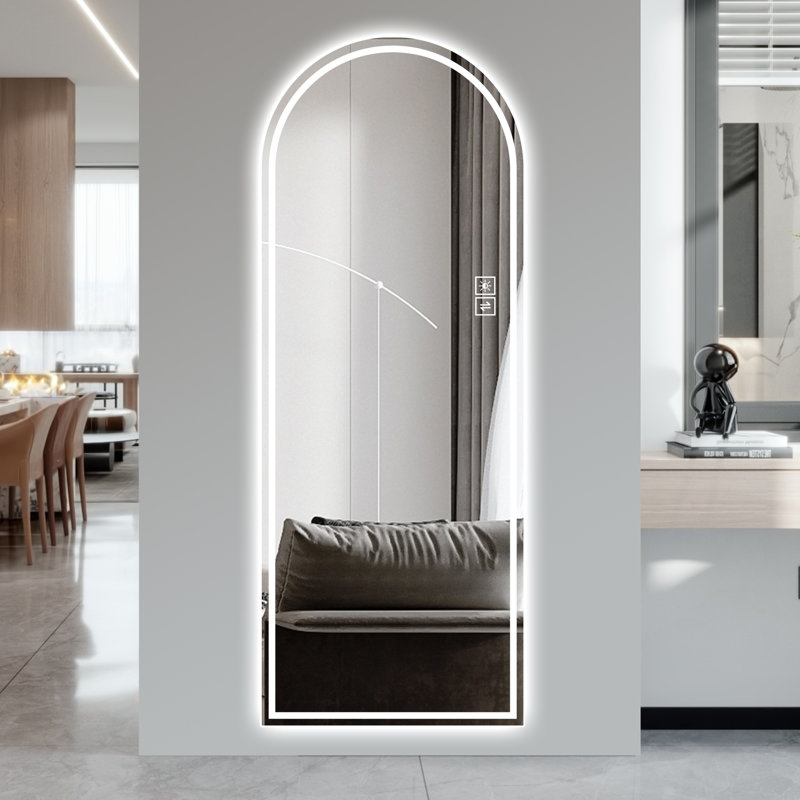 Miroir pleine longueur 65 po x 21 po à DEL pour conception autoportante ou murale, à intensité variable, haute définition et antidéflagrant, éclairé pour le maquillage et le studio
