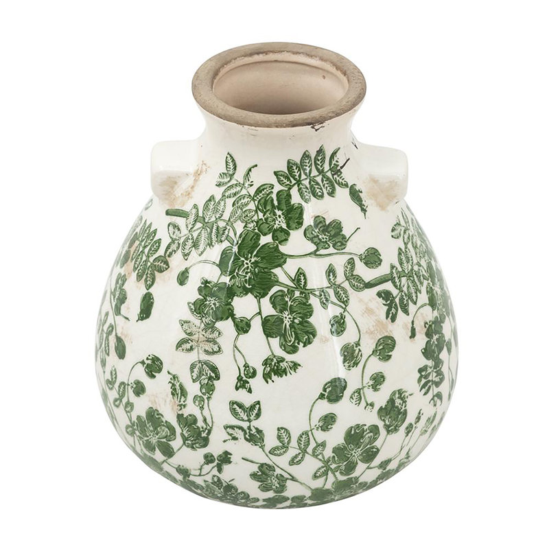 Vase - 6,5 po x 6,5 po x 7,5 po - vert / blanc