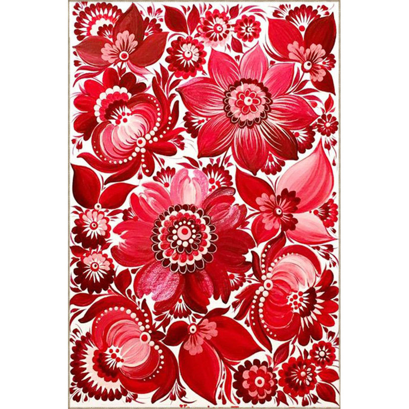 Tapis décoratif rouge à motif floral rouge, Sous-tapis carré 3 pi 3 po inclus