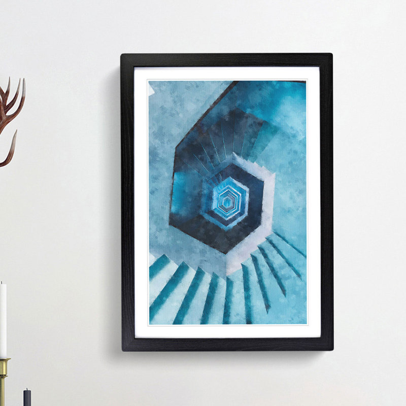 Endless Staircase - Single Picture Frame Painting on MDF, 63cm H x 45cm W x 2cm D, Black Framed