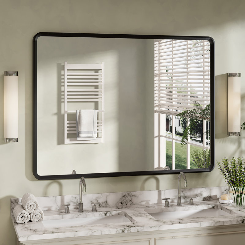 Molly Beveled Edge Metal Framed Tempered Glass Wall Mounted Rectangular Vanity Mirror, 48" x 36"